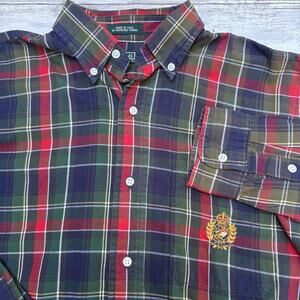 Polo Ralph Lauren Shirt Sz L Boys Kids Red Plaid Button Up Crest Heritage Preppy